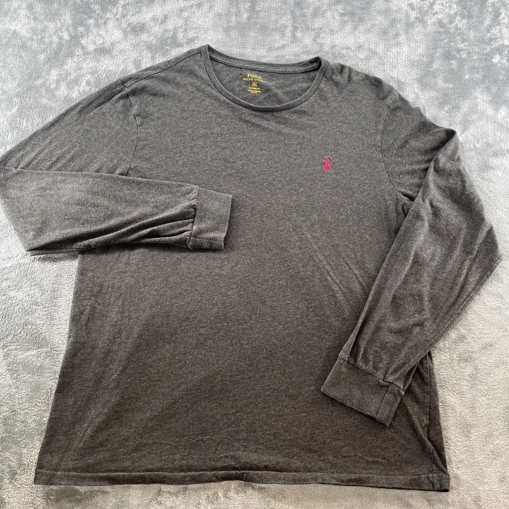 Polo Ralph Lauren Long Sleeve Shirt Men's XL Custom Fit Charcoal Gray Red‎ Pony